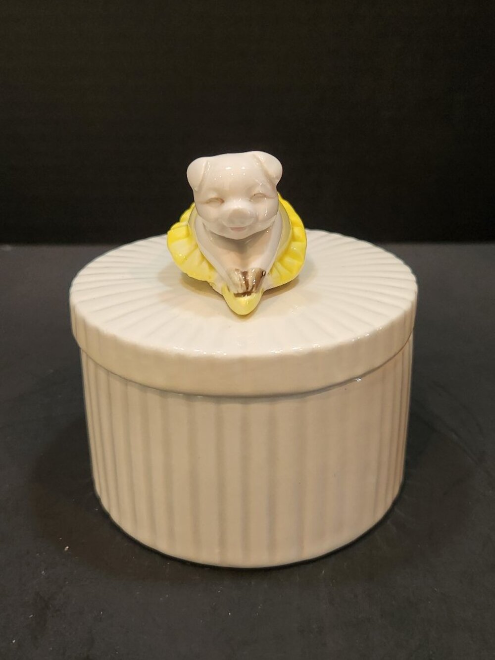 Vintage 1980 Fitz and Floyd Ballerina Pig Ceramic Trinket Box Yellow Tutu Japan